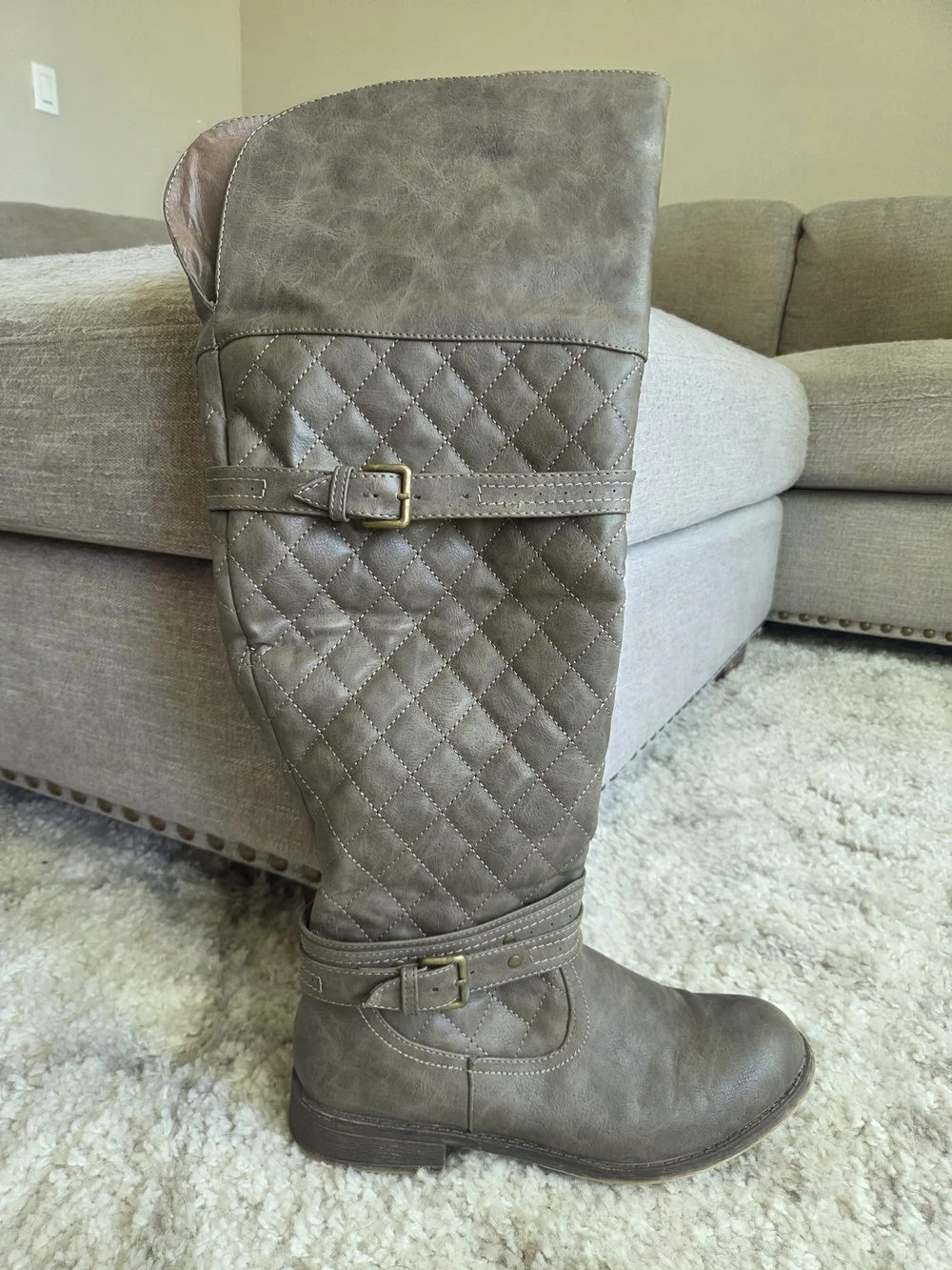 JustFab Titania Wide Calf Flat Boot Taupe